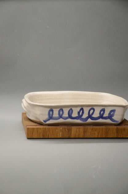 Auflaufform - blaue Spiralen