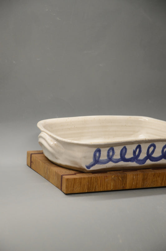 Auflaufform - blaue Spiralen