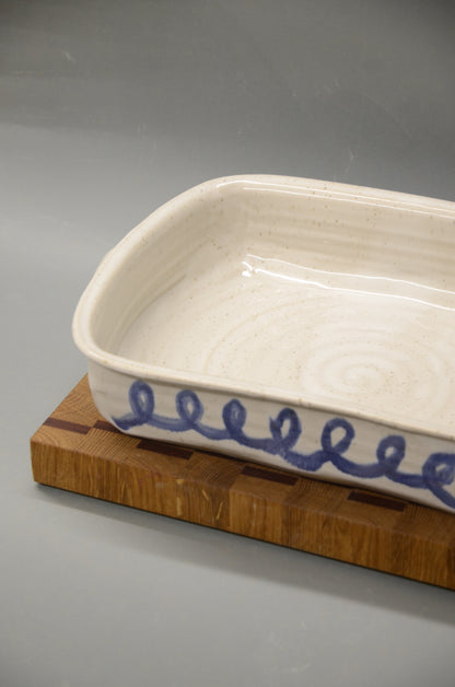 Auflaufform - blaue Spiralen