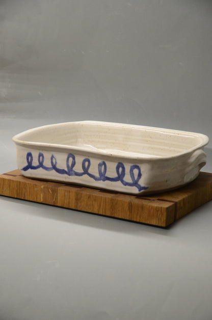 Auflaufform - blaue Spiralen