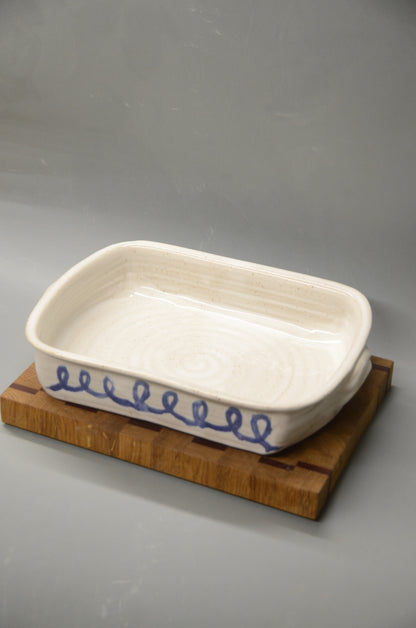 Auflaufform - blaue Spiralen